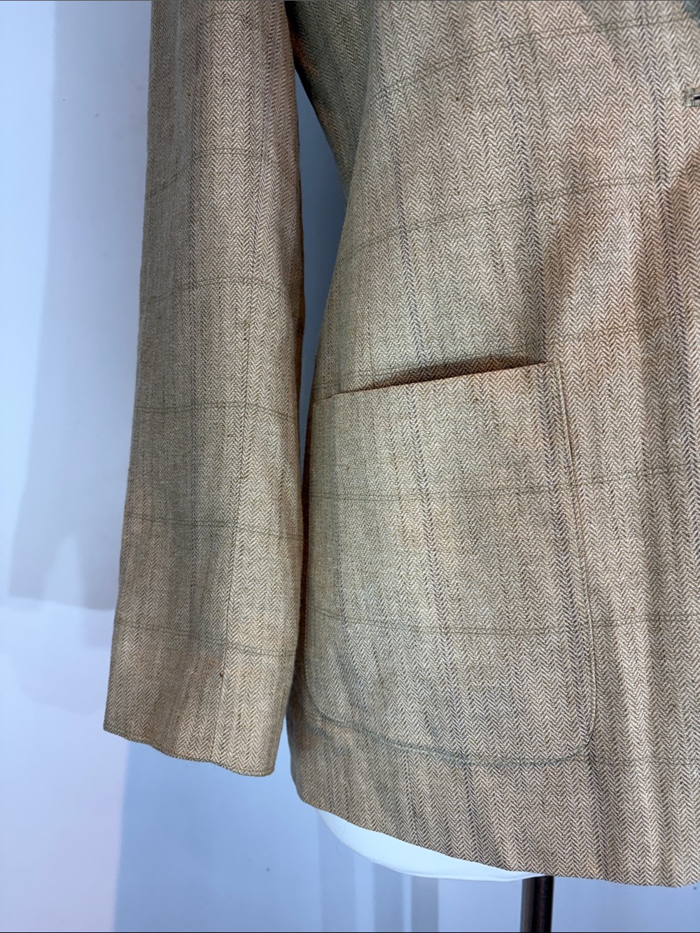 Lauren Ralph Lauren Herringbone Linen Rayon Blazer Tailored Jacket Tan Size 8 - Picture 11 of 16